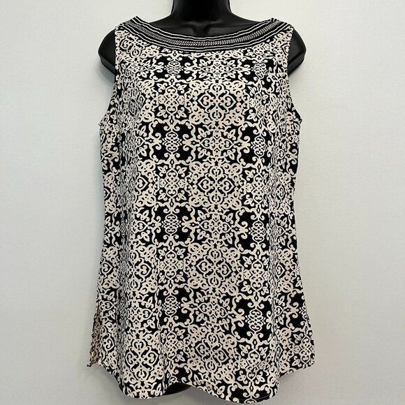 Susan Bristol Linen Blend Embroidered Sleeveless Blouse, Size Medium - Picture 1 of 11